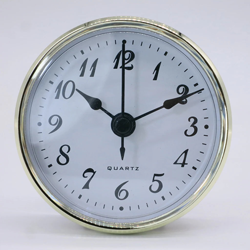 2.8 Inch 70 mm Arabic Numeral Quartz Clock Insert with Gold Trim and White Face