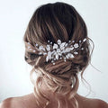 Handmade 16cm Korean Style Wedding Hair Comb Big Hair Pin with Wire Rope Crystal Pearl Leaf Alloy Material for Bridal Engagement