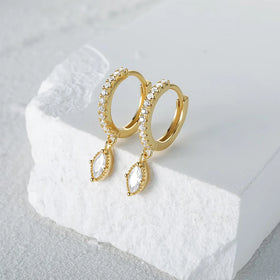 Classic 925 Sterling Silver Earrings Marquise Eye Shape Zircon Pendant Gold Plated Hoop Earrings Women