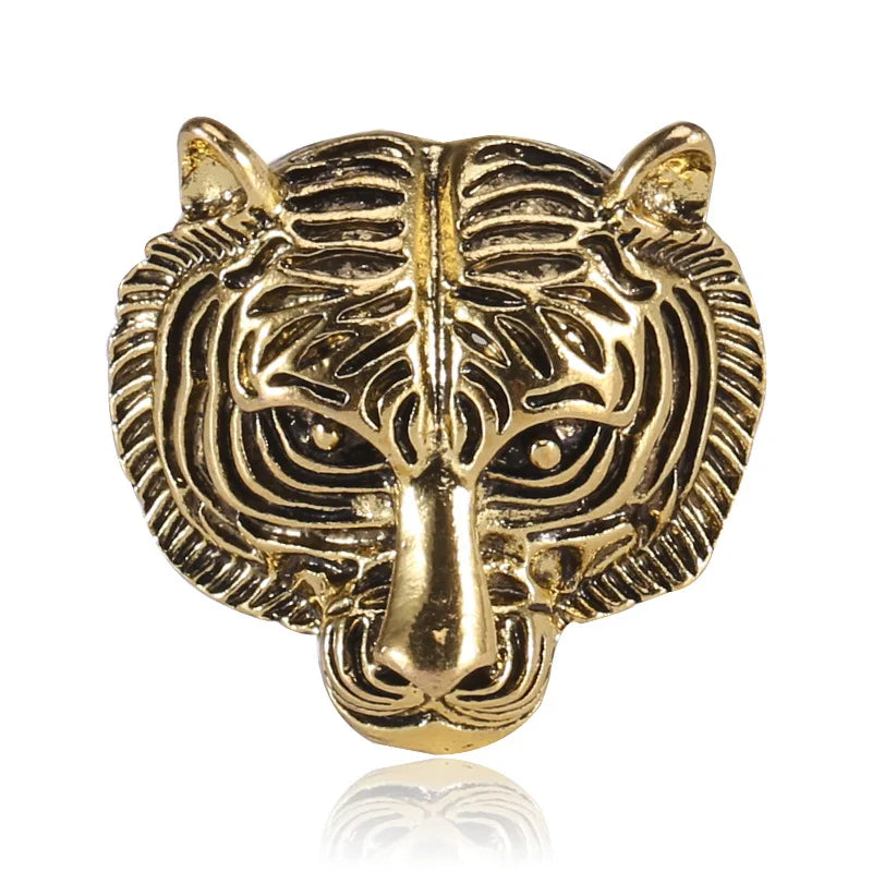 Vintage Animal Face Head Brooch Lapel Pin Women Men Jewelry Clothing Accessories Metal Alloy Tiger Brooch Pin