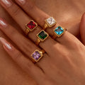 Hot Selling Classic Colored Zircon Open and Close 18K Gold Plated Stainless Steel Adjustable Ring for Women