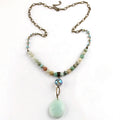 Women Festival Gift Fashion Bohemian Jewelry 8mm Natural Stone 6mm Crystal Glass Rosary Chain Drop Stone Pendant Necklace
