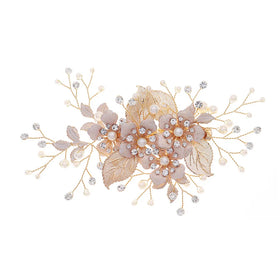 SLBRIDAL Handmade Crystal Rhinestone Alloy Flower Leaf Bridal Hair Clip Barrettes Wedding Hair Accessories Women Hair Jewelry