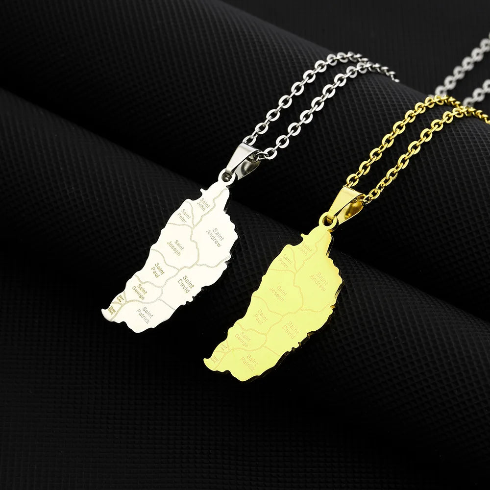 Manufacturer's Enameled 18K Gold Plated Stainless Steel Dominica City Map Chain Necklace Dominica Flag Map Weddings Parties