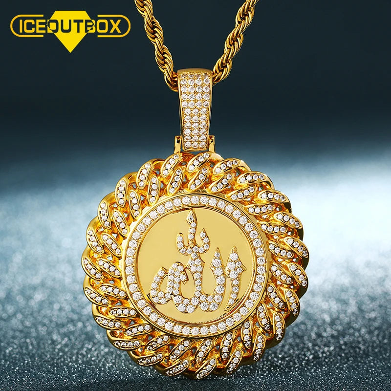 New Design Round Pendant Necklace for Men  Hip Hop Jewelry With Rope Cuban Tennis Chain Gold Silver Cubic
