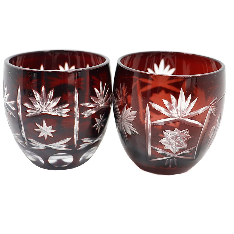 Elegant 75ml Red Glass Tumbler/Home &Party&Hotel Decoration Overlay Hand Engraved Glass Drinking Cup