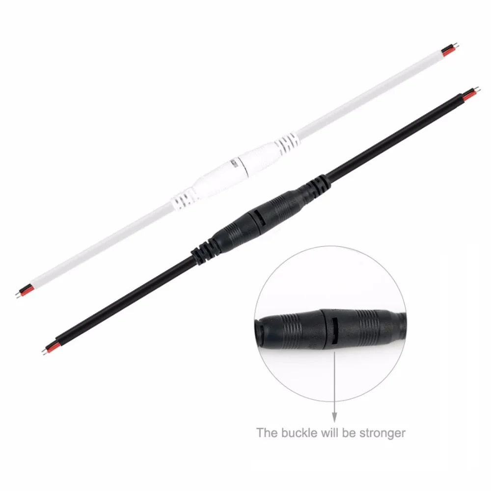 DC Connector with Lock Buckle White/Black 15cm DC 5.5 X 2.1mm Male Female Jack Adapter for LED Strip Panel Light Power Supply