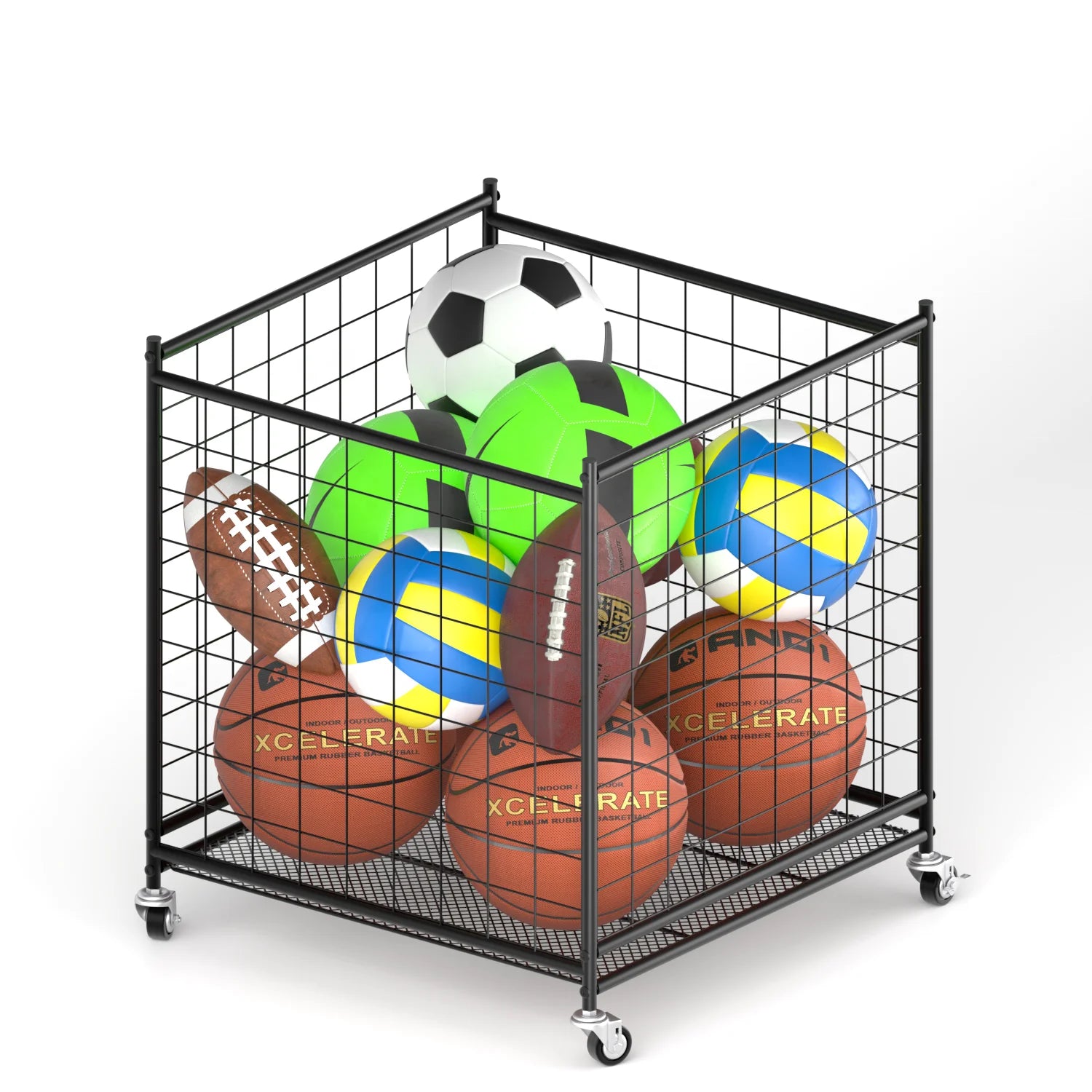 Modern Metal Sports Rack Cage Garage Fitness Equipment Storage for Basketball Football Volleyball Soccer Balls Tool Accessories