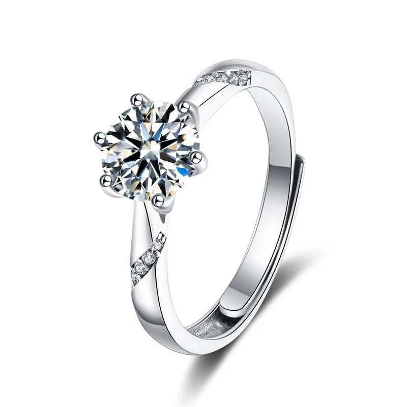 White Gold Moissanite Gem Silver 925 Adjustable Engagement Jewelry Ring Diamond Rings