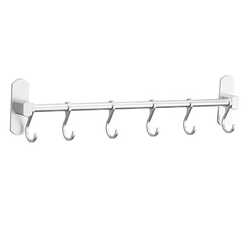 Aluminum Wall-Mounted Kitchen Utensil Rack Pantry Tool Holder Hanging Rod Shelf Organizer for Hotel Living Workshop Bathroom