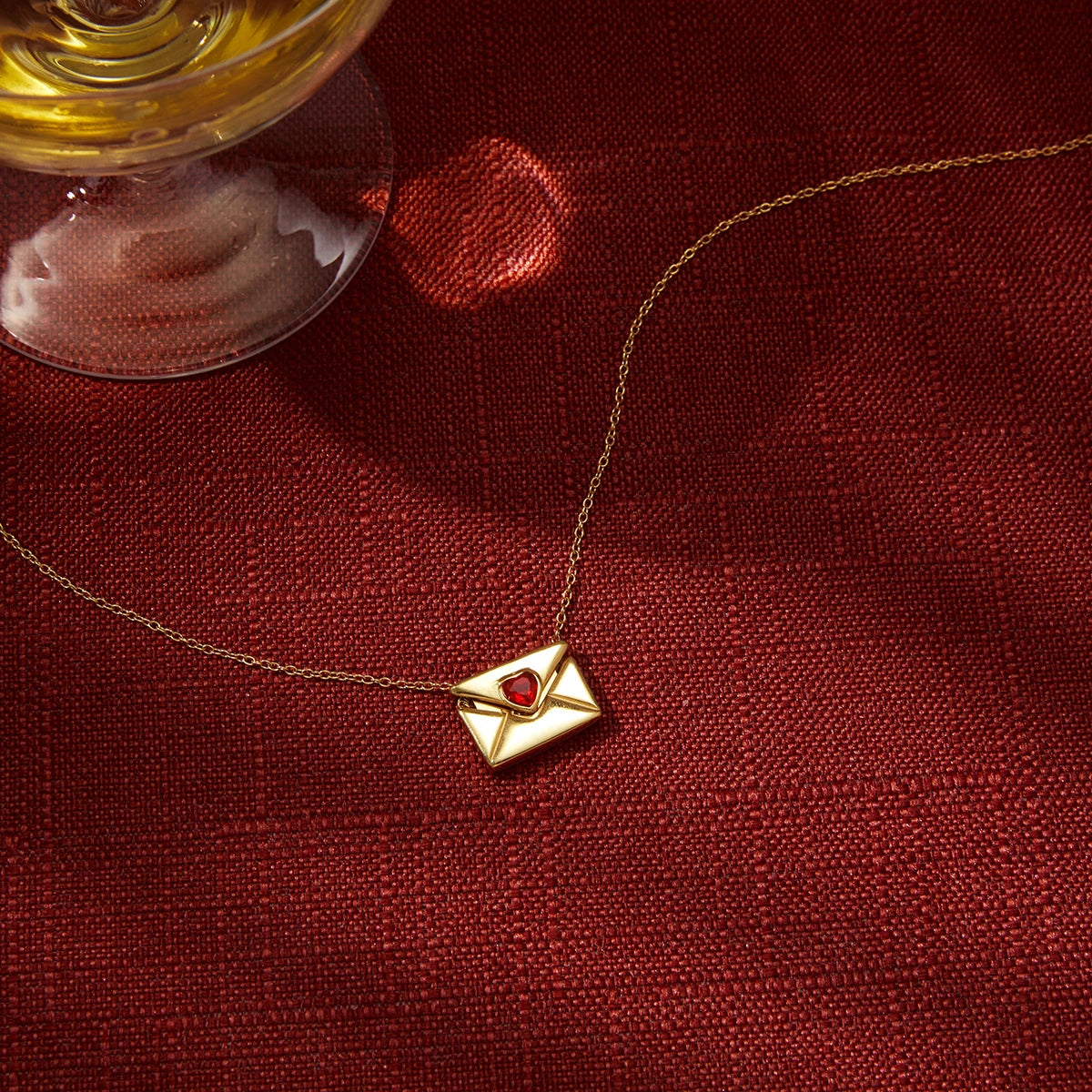 J&D Minimalist Detachable Envelope Love Heart Pendant Necklace Stainless Steel  Red CZ Inlaid Valentine's Day Gift for Women