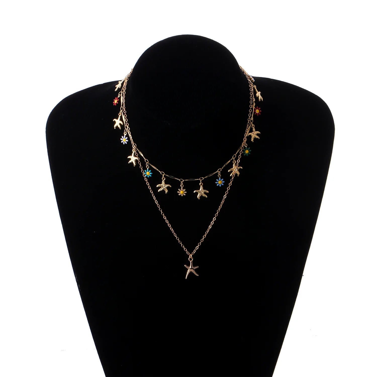 RisingMoon European and American Summer Fashion Alloy Starfish Flower Pendant Necklace for Women