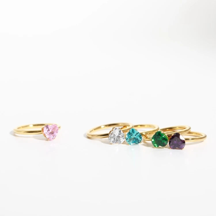 2023 Fashion Jewelry Zircon Rings Colorful Heart Shape Brass Moissanite Engagement Rings for Women