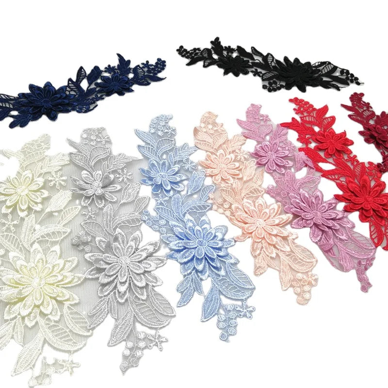 2PCS Multi Color Polyester Embroidery Sew on Dress Lace Applique Flower Patch Dancing Garment Accessories