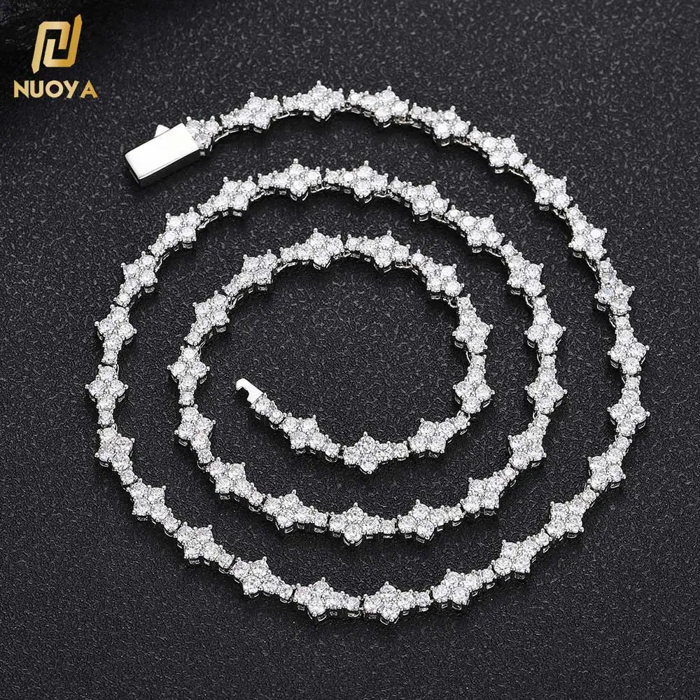 NUOYA New Arrive 6.5mm Silver Tennis Chain Brass with Bling Zircon Flower Shaped Tennis Chain Necklace for Women