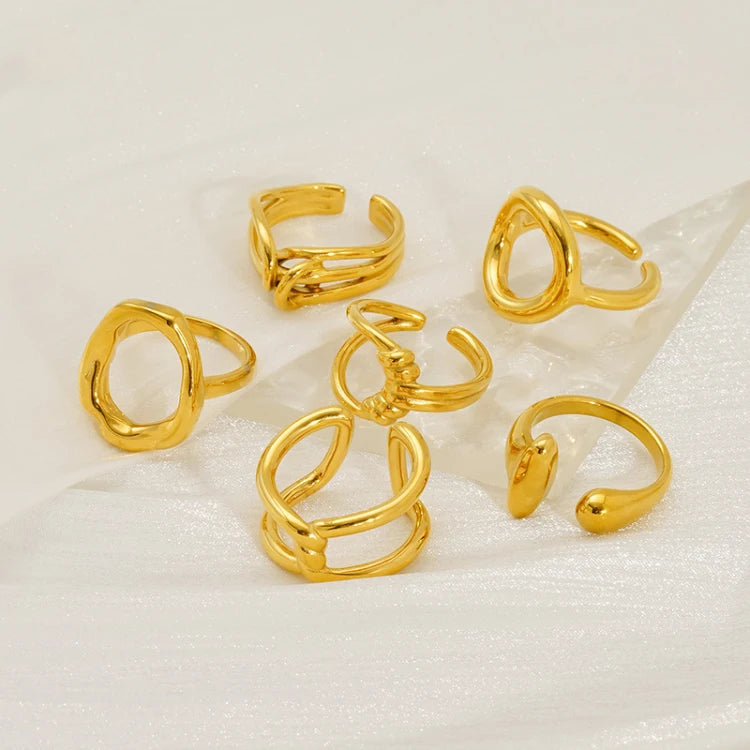 MC289 Wholesale Stainless Steel 18k Gold Plated Jewelry Geometric Hollowed-out Ring Minimalist Knotted Cross Ring Fashion Ring