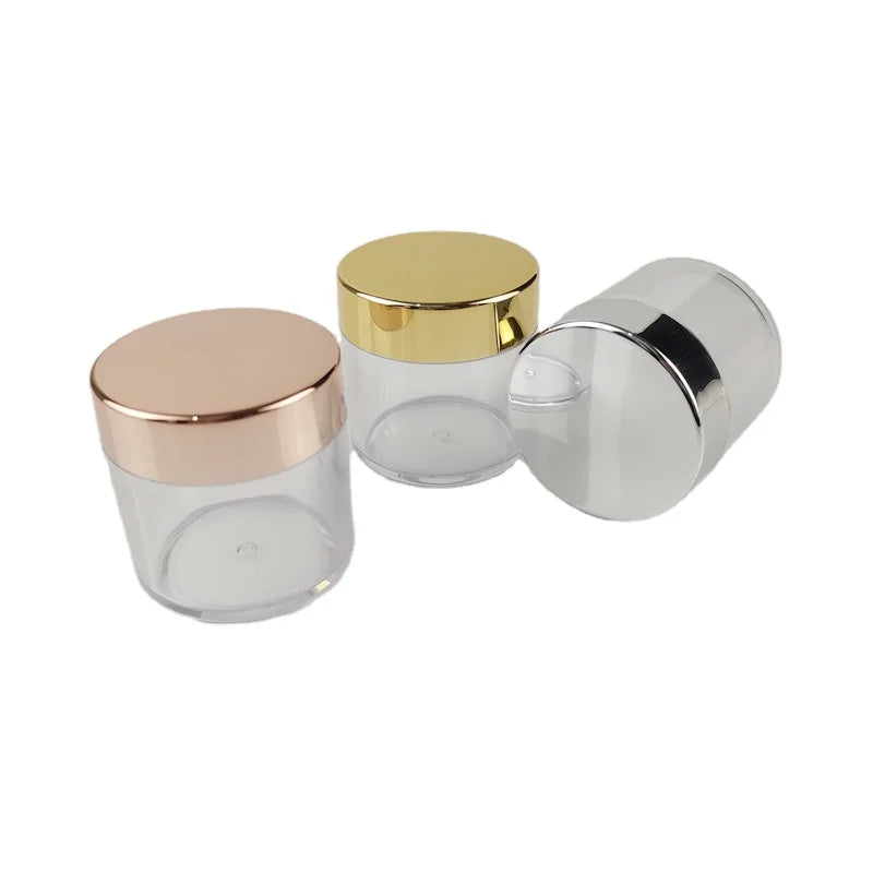 1OZ Luxury Plastic Cosmetic Clear Jar Empty Transparent Acrylic Nail Powder Jars 30g Glitter Pot with Gold UV Lid