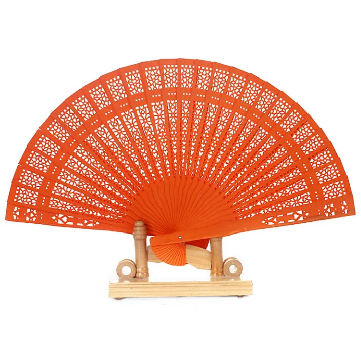 8-inch Color Full-flush Fragrant Wood Fan with Chinese Characteristics Dyed Gift Fans Sandalwood Folding Fan