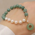 Wholesale Fashion Natural Green Jade Stone Beaded Bracelets Freshwater Pearl Handmade Health Wealth Gold Plated Splice Bracelet