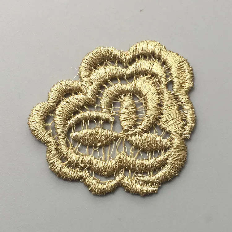 New Style Gold Custom Flower Pattern 3D Water-soluble Embroidered Fabric Lace Sew-On Applique Environmentally Friendly Hat