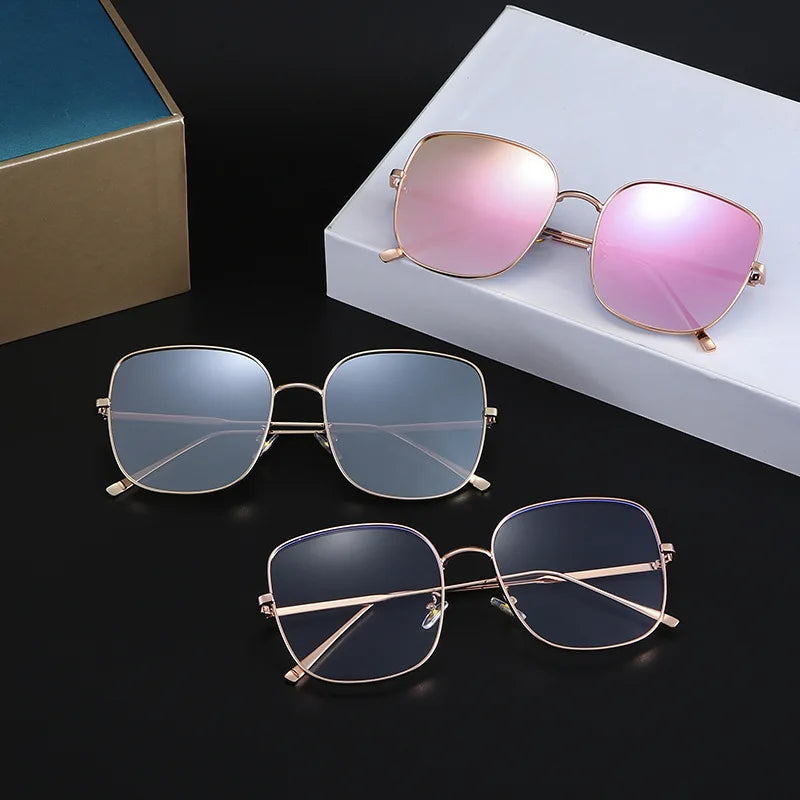 Sunray Fashion Newest Square Oversized Big Rectangle Metal Frame Shades Gradient Pink Lens Custom Women Sunglasses