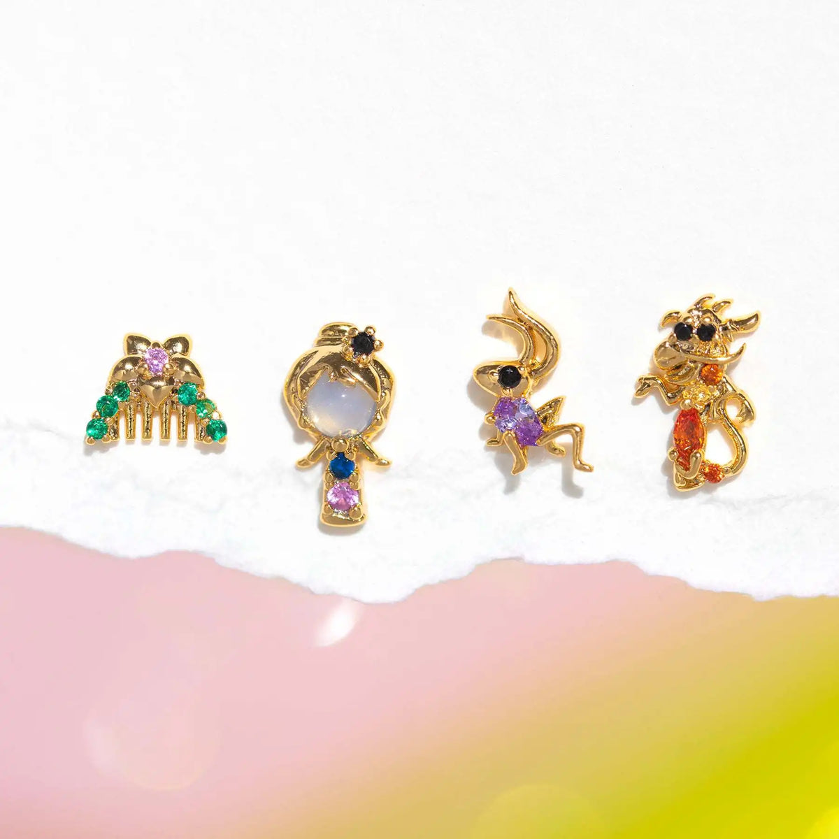 Hot New 925 Silver Needle Set Earrings Creative Cartoon Character Micro Inset Color Zirconium Animal Ear Stud Sets MegaBDM