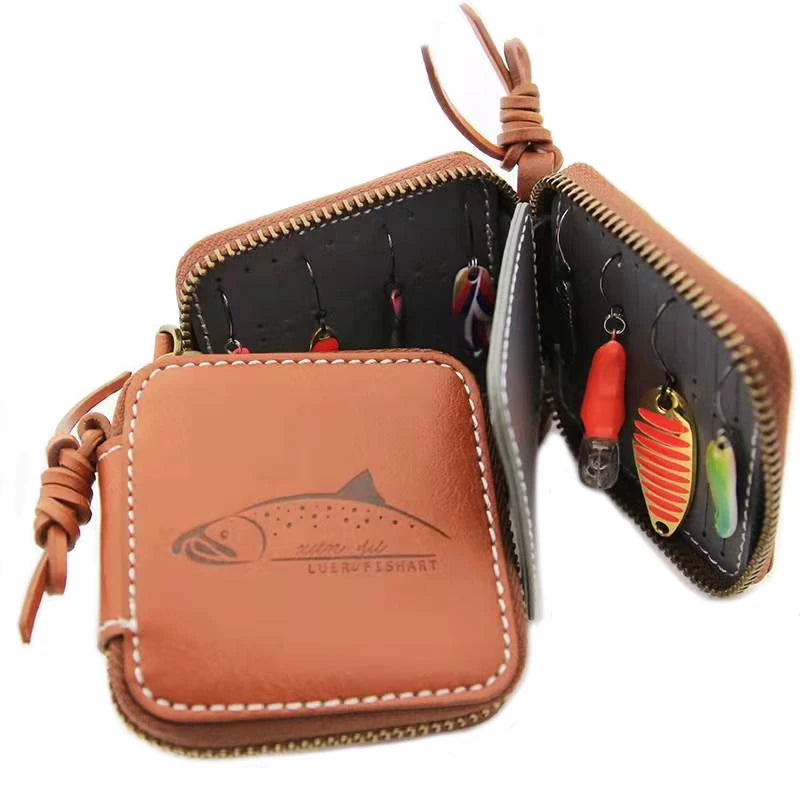 PU and Horse Calf Leather Fly Fishing Tackle Box with Durable Construction for Lake Stream and River Fishing