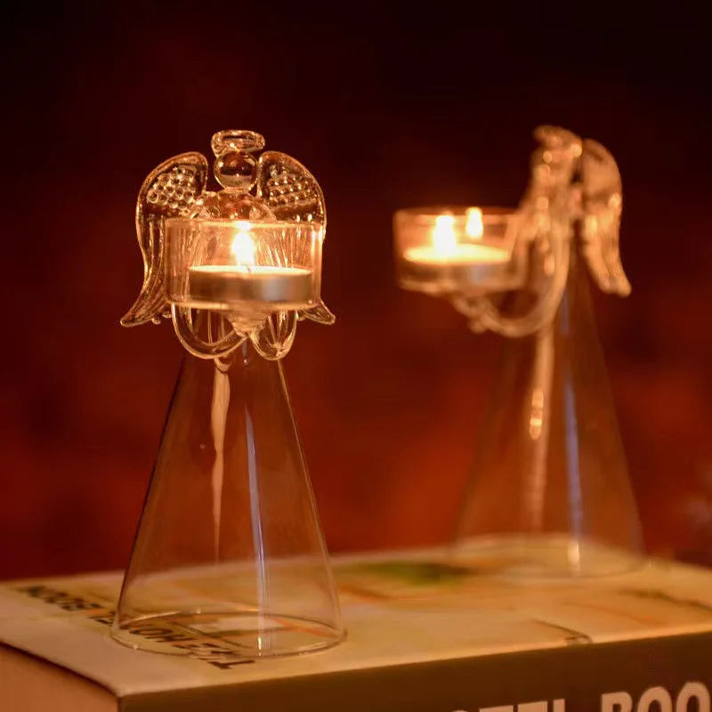 European Creative Blown Glass Angel Candlestick Holder Handmade Wholesale for Weddings and Christmas Occasions