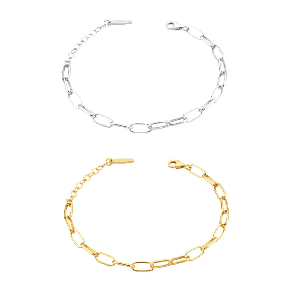 FUAMAY 925 Sterling Silver Women Bracelets Basic Chain Bracelets Simple Minimalist Paper Clip Bangle Y2k