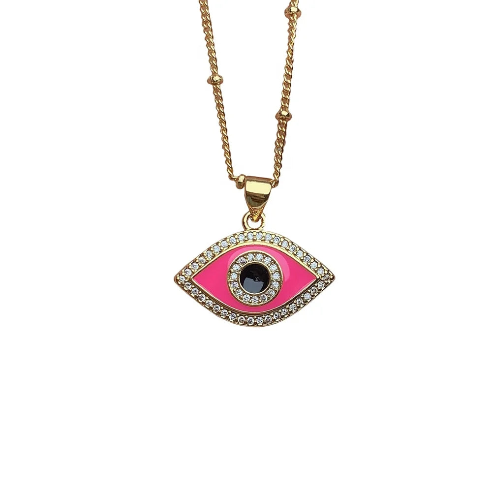 Fashion Marquise Evil Eye Pendant Necklace Female Zircon Drip Oil Gold Plated Jewelry Choker for Women