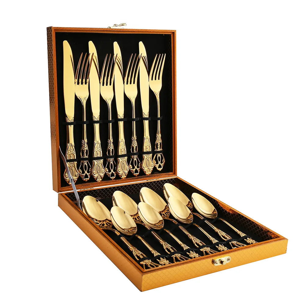 18/0 Rose Gold Cutlery Sets Wholesale Stainless Steel Black Gold Silverware Set With Logo