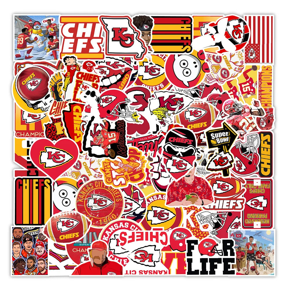 50Pcs Kansas City Chiefs American Football Graffiti Sticker for Bottle Laptop Phone Decor Vinyl Label