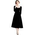 Women's Velvet Little Black Dress Autumn New Classical Style Retro Bubble Sleeve Dress