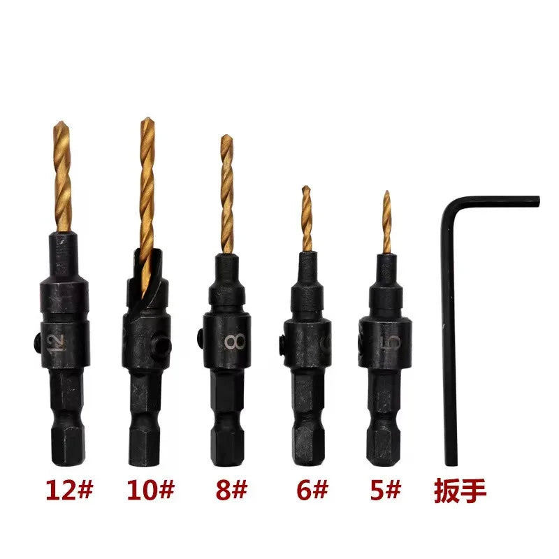 5pcs Titanium Coating Countersink Drill Woodworking Drill Bit Set