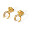Beautiful Stainless Steel Gold Plated Crystal Rhinestones Diamond Moon Style Stud Earrings for Women Gift