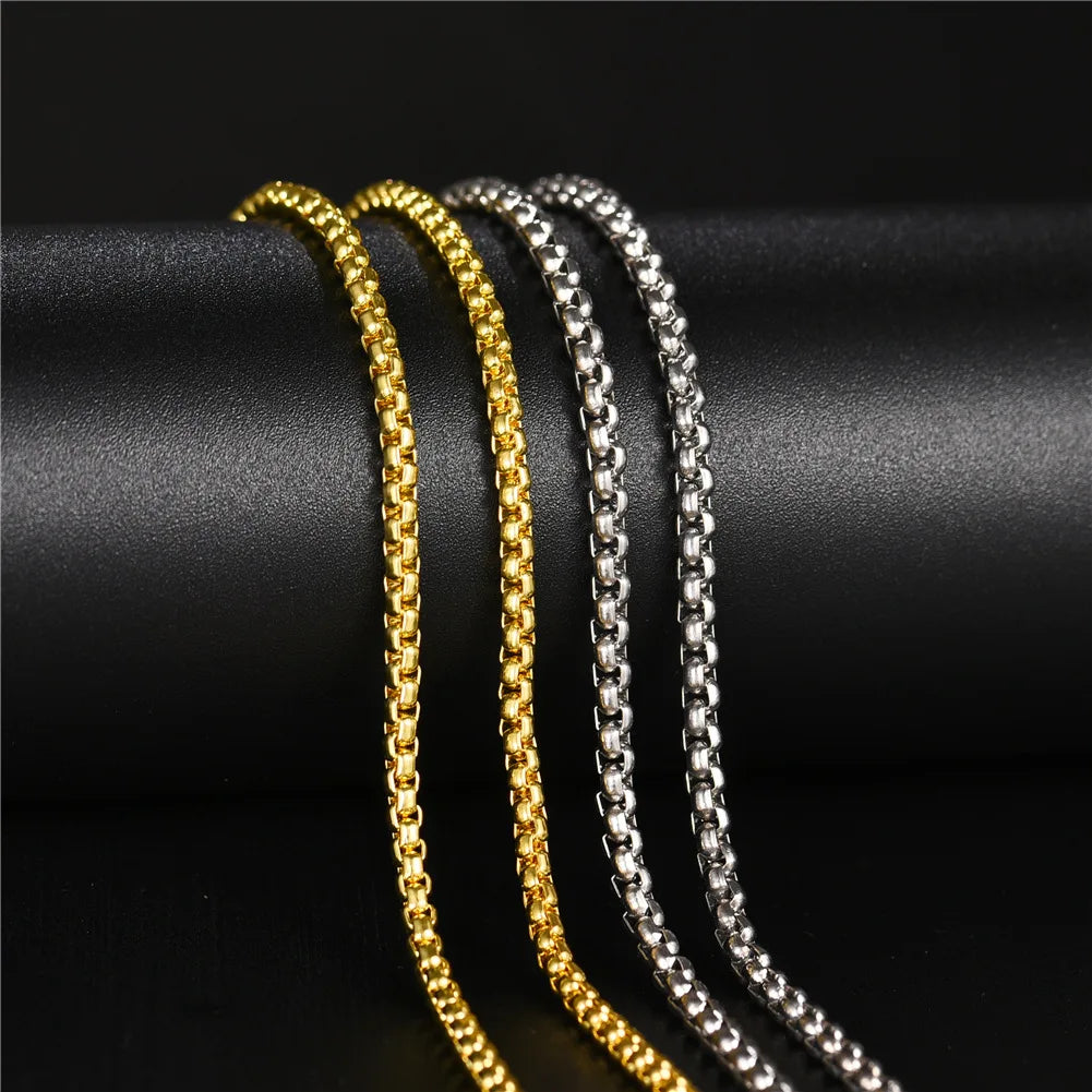 New Style Golden Stainless Steel Box Chain square Pearl Necklace Stainless Steel Flower Basket Chain Steel Necklace Wholesale