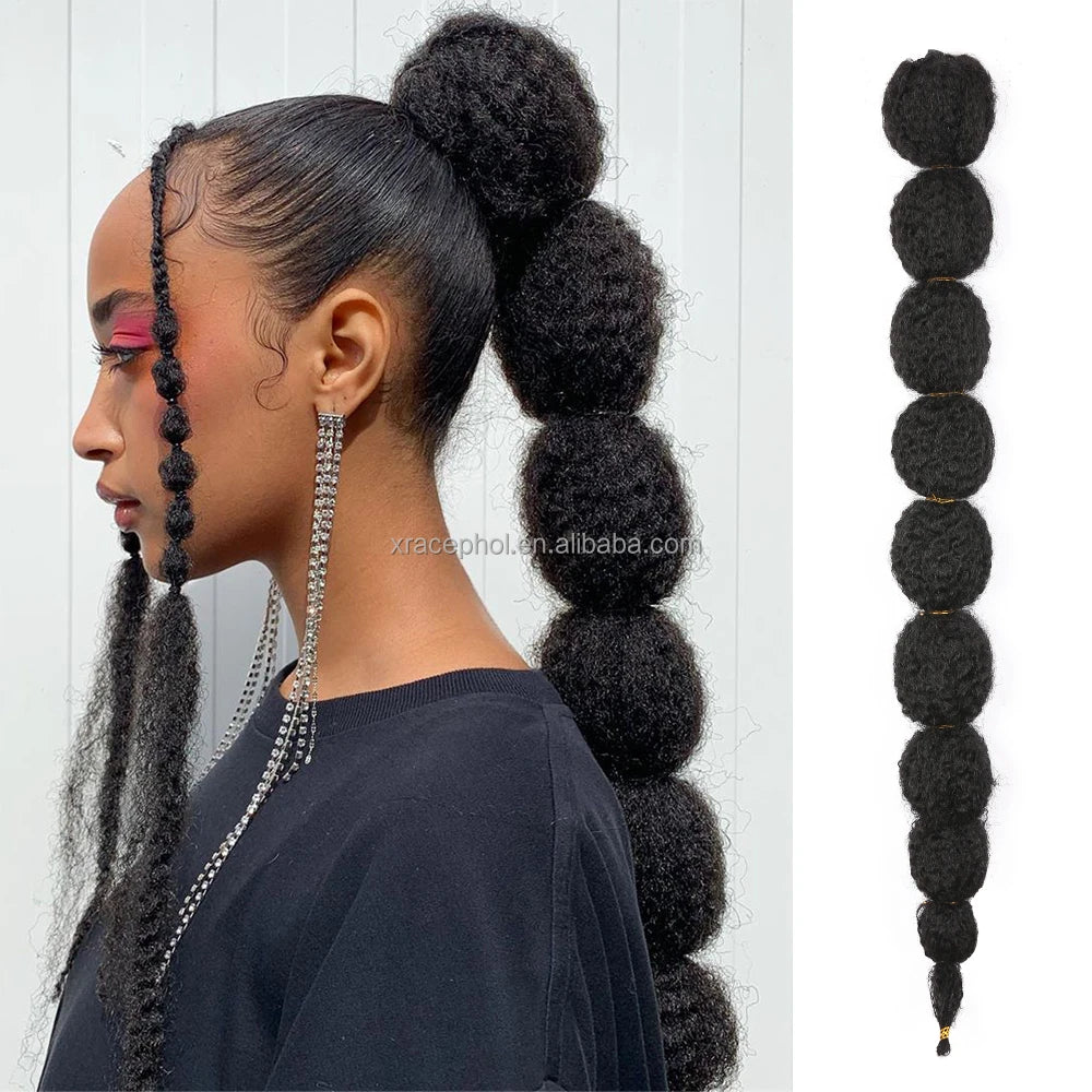 20inch Lantern Bubble Kinky Straight Ponytail Afro Marley Braids Drawstring Ponytail Extension