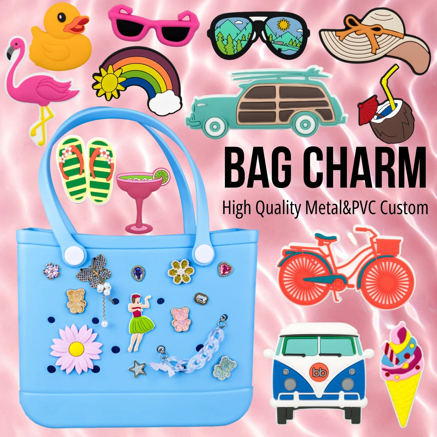 Colorful PVC Bag Charm for Beach Bag Decoration Large Daisy Sunflower Design Custom Summer Tote Accessories Bag Charm