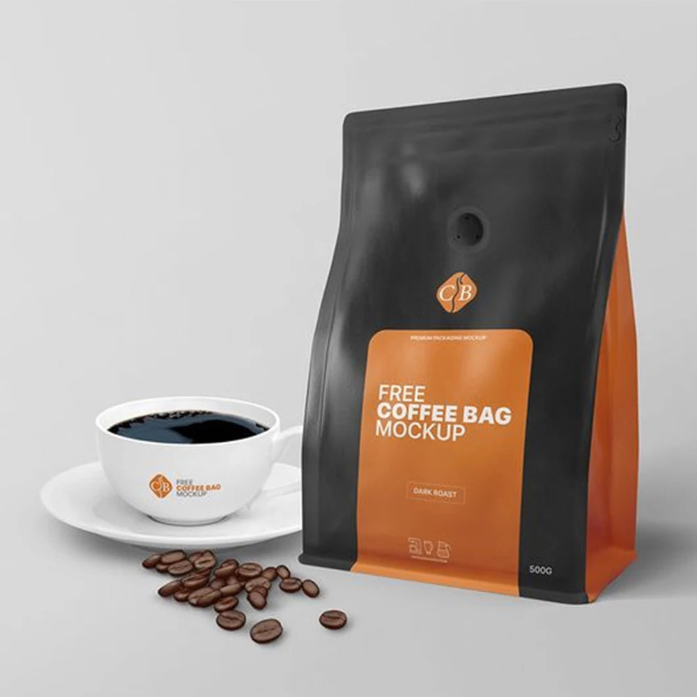 OEM Custom Design Roasted Coffee Instant Powder Zipper Bag Square Stand Pouch with One Way Valve Packaging & Printing Product