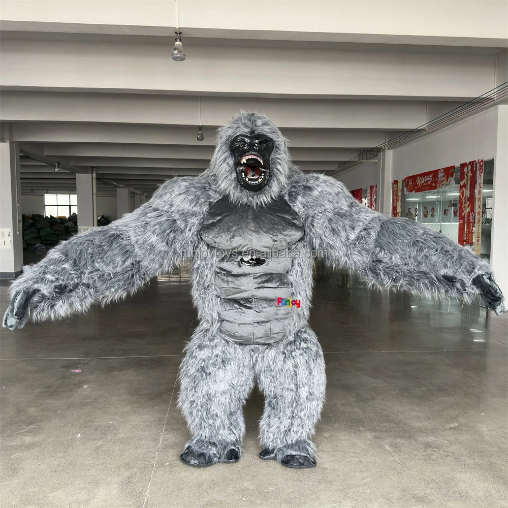 2/2.6/3m Gray Gorilla Inflatable Mascot Costume Adult Full Body Walking Mascot Blow up Dress KingKong Cosplay Outfit MegaBDM