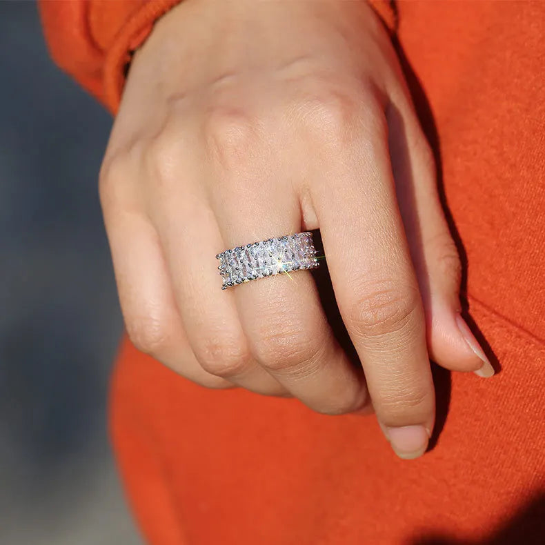 Yubiwa Silver Plated 3A Grade CZ Double Line Finger Wedding Rings Chunky Zircon Diamond Ring Women Engagement