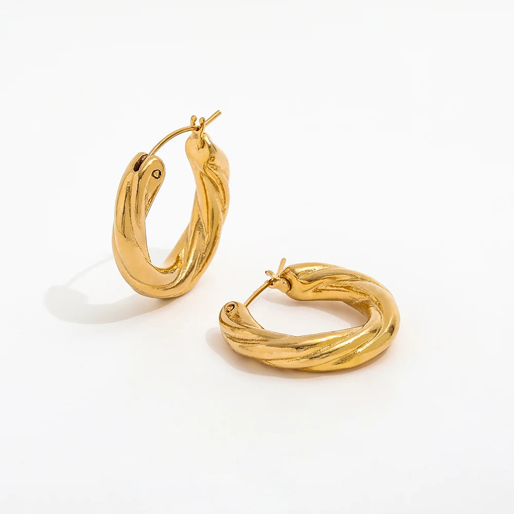 New Tarnish Basic Chic Twisted Stainless Steel Hoop Earring for Women Fashion Jewelry