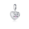 New Design DIY Bracelet Charms BeadsJewelry Custom  Engraved MOM 925 Sterling Silver Heart Charms Pendant for Mother's Day