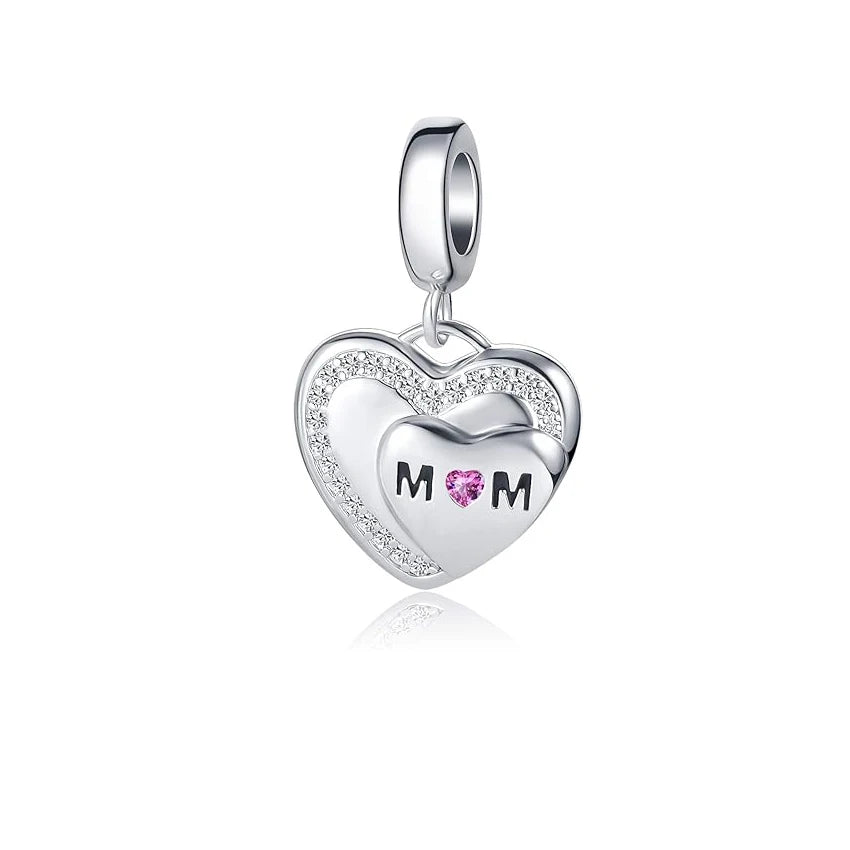 New Design DIY Bracelet Charms BeadsJewelry Custom  Engraved MOM 925 Sterling Silver Heart Charms Pendant for Mother's Day