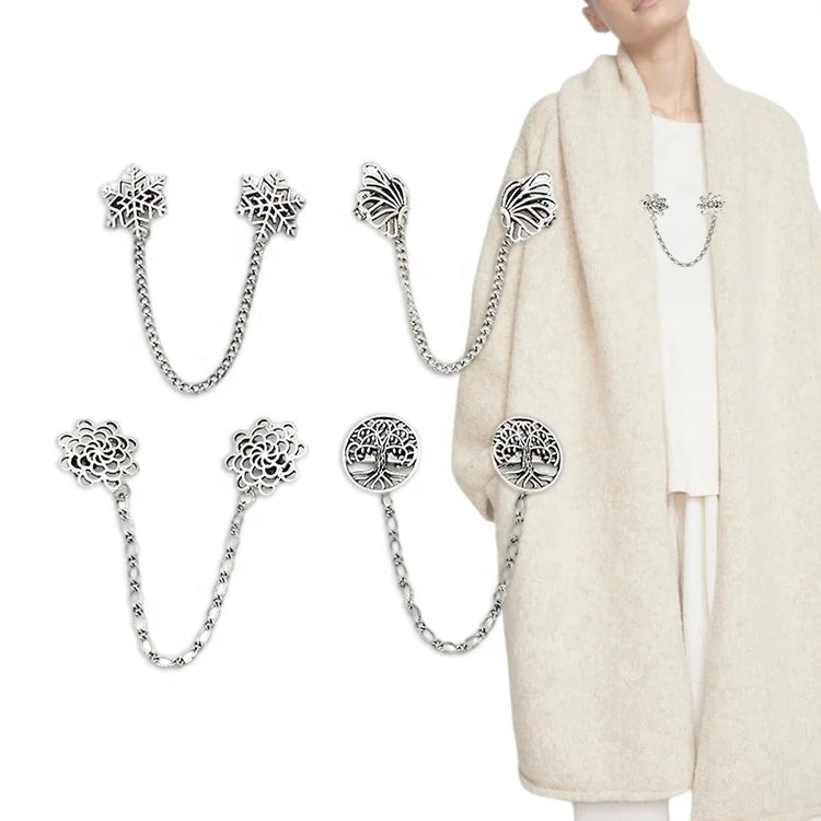 Hot Sale Custom Silver Fashion Unique Cardigan Buckle Shawl Sweater Pin Brooch Clip for Clothing