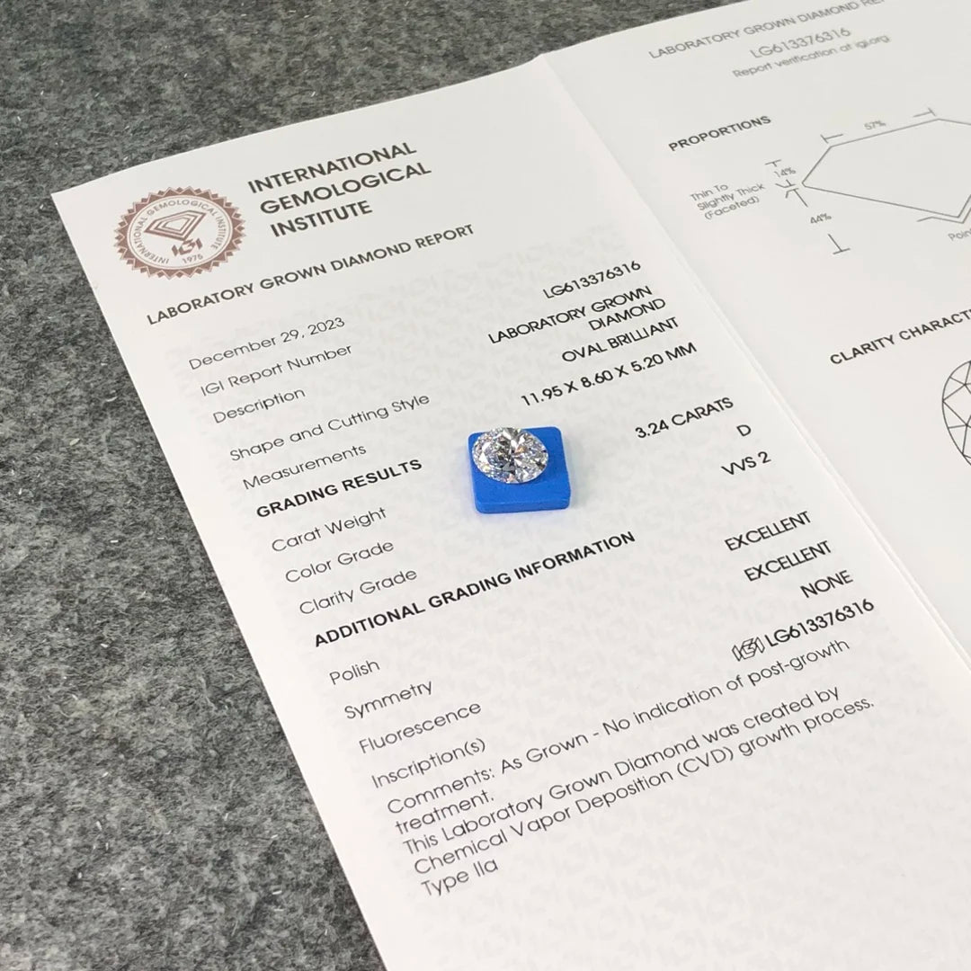 IGI Certified 3.24ct D VVS2 Wholesale Lab Created Diamond CVD Oval Cut Lab Grown Diamond