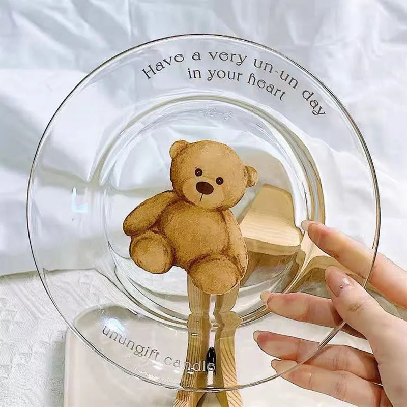 Korean Ins Retro Cartoon Glass Bear Plate Cute Girl Dessert Western Plate
