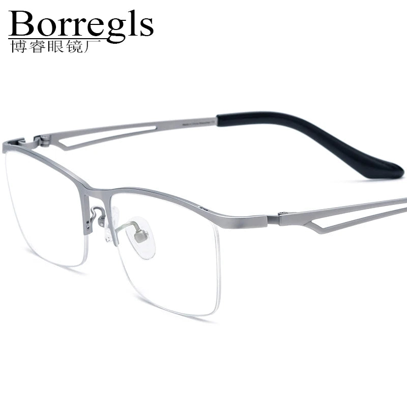Borregls Titanium Glasses Frame Men 2025 New Lightweight Designer Square Eyeglasses Half-Rim Semi-Rimless Optical Eyewear 185769