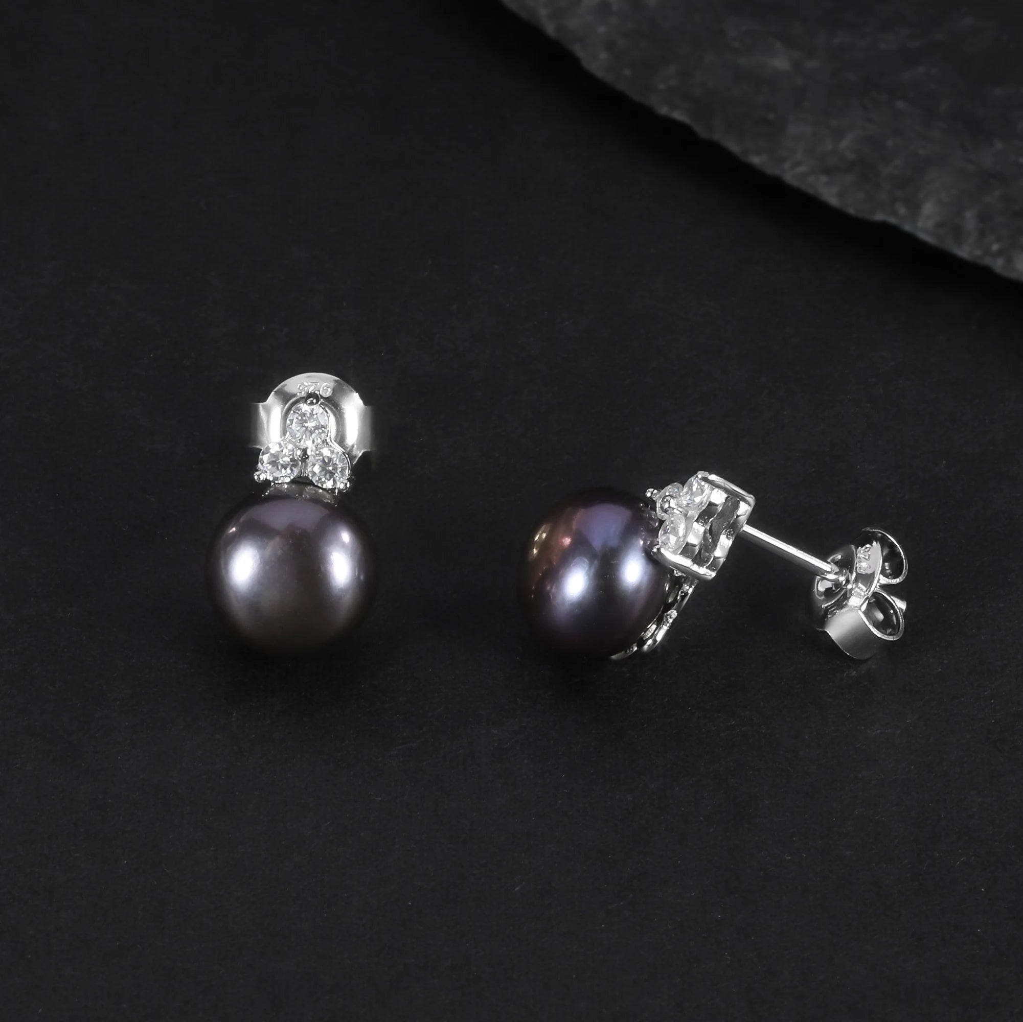 D1018 Abiding Jewelry Factory 9mm Black Fresh Water Pearl Pearl Stud Mixed Wholesale Price 925 Sterling Silver Earrings