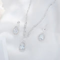 Fashion Elegant Water Drop Rhinestone Glass Crystal Female Sparkling Jewelry Tennis Chain Necklace Earring Set for Wedding Party